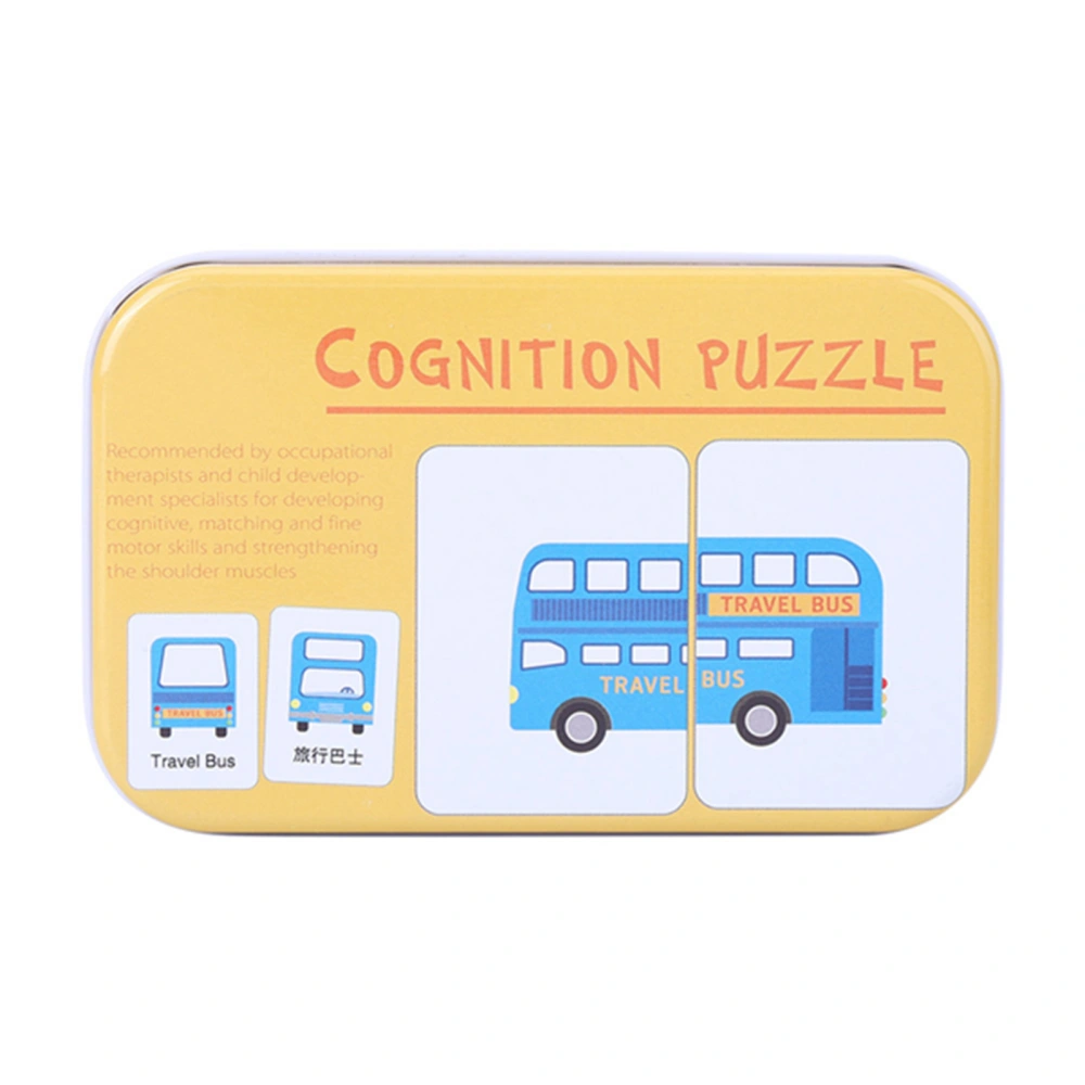 Preschool Cognitive Learning Training Puzzle Cards Baby Educational Toy With Iron Box Vehicle