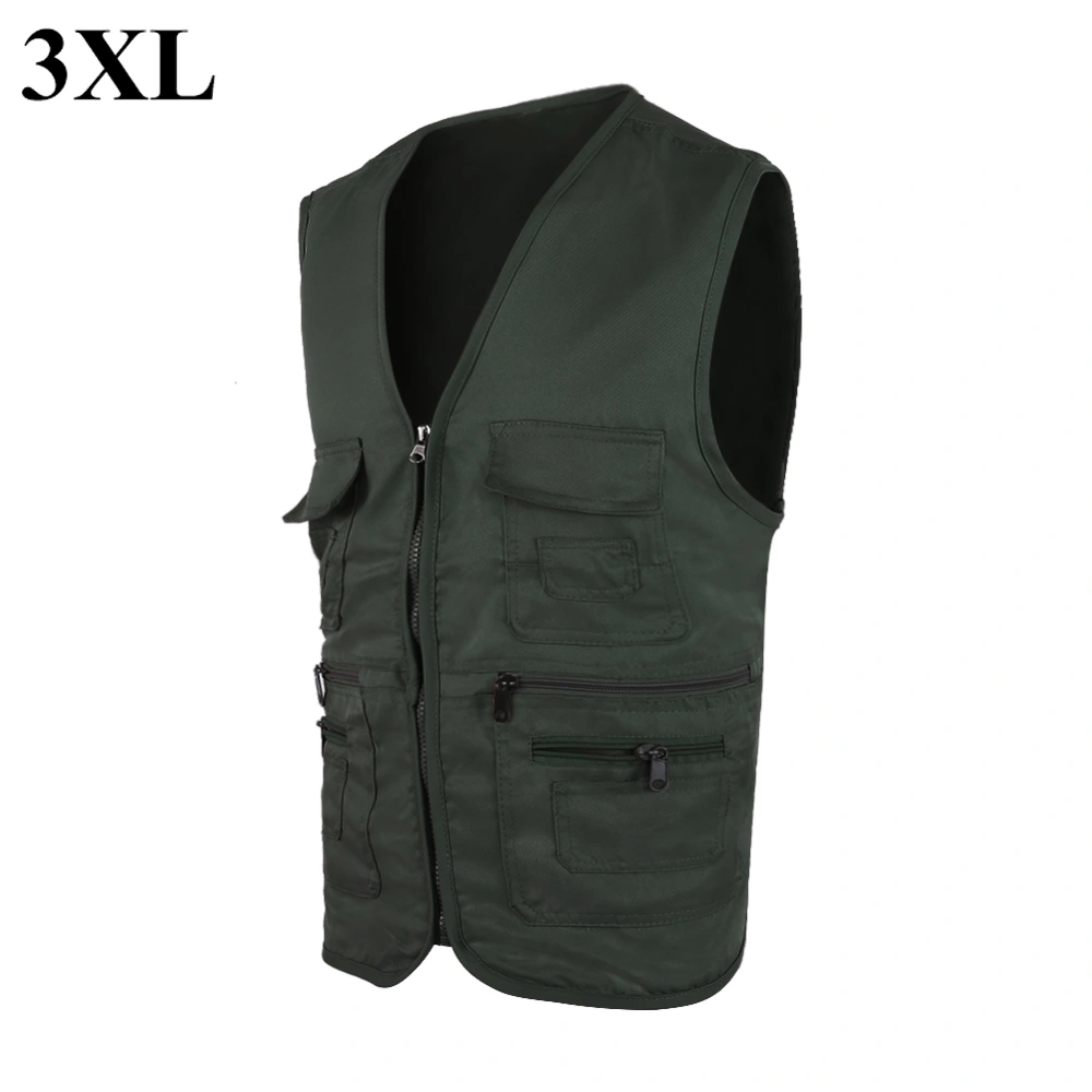 Men Outdoor Fishing Vest Hunting Jacket Comfort Sportswear Multi Pockets (Army Green 3XL)