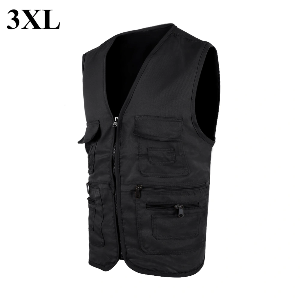 Men Outdoor Fishing Vest Hunting Jacket Comfort Sportswear Multi Pockets (Black 3XL)