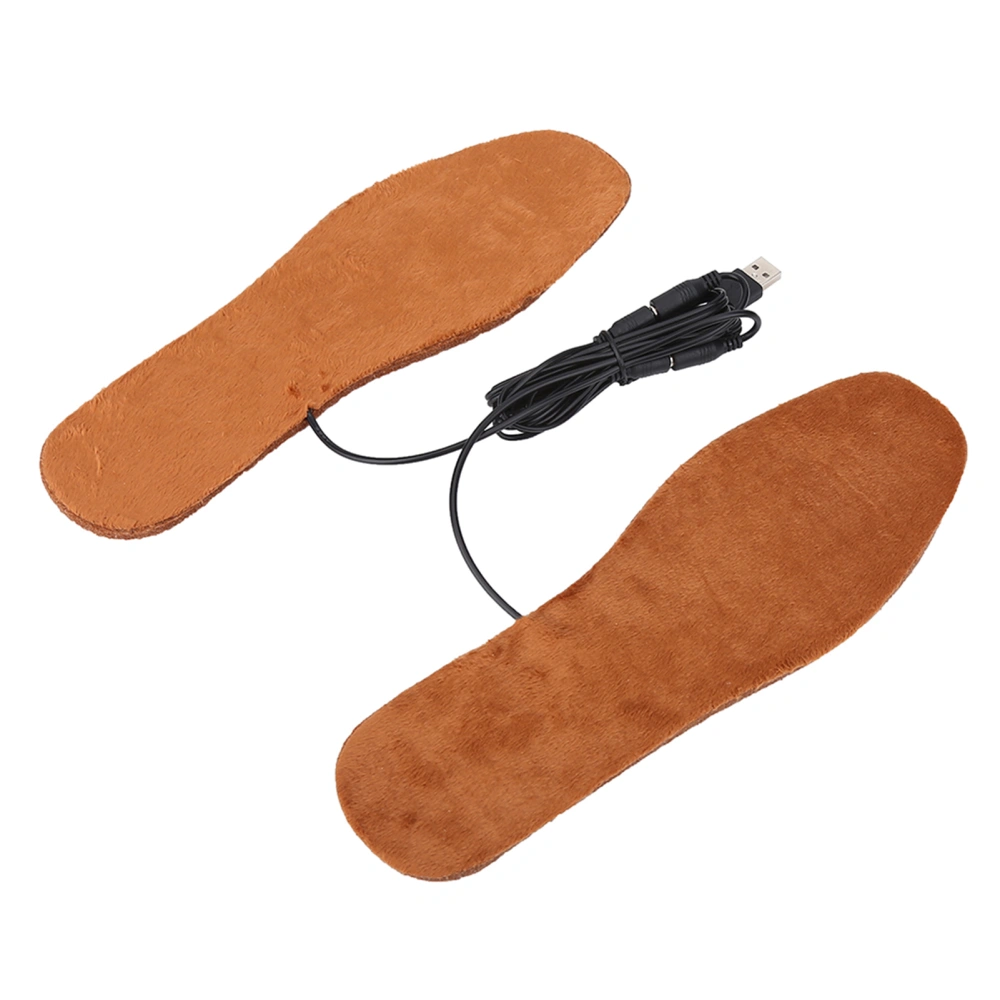 1 Pair USB Electric Powered Heating Shoes Insoles Feet Warmth Keeping Pads Brown(Men)