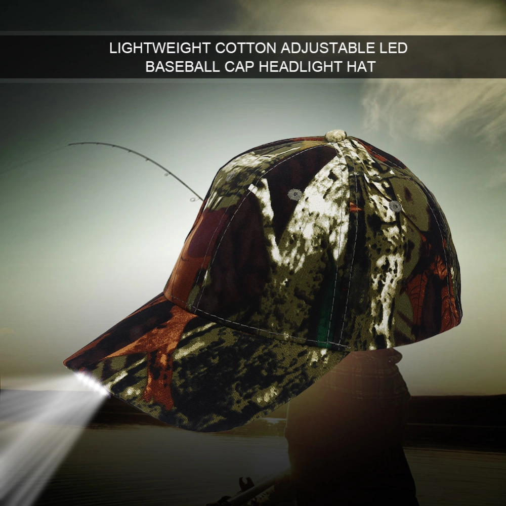 Lightweight LED Cotton Adjustable Baseball Cap Headlight Hat (Camouflage)