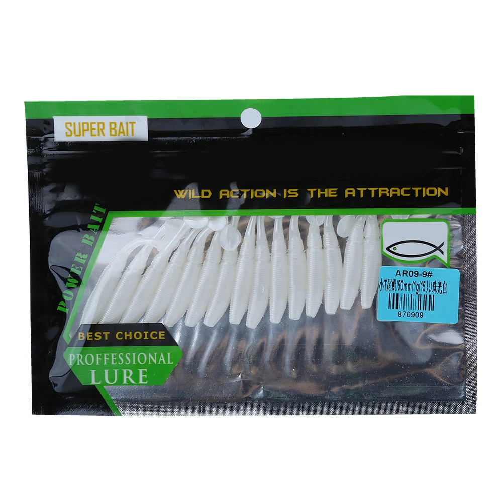 15 Pcs/Lot 50mm 1g Soft Bait Small T Tail Fish Artificial Fishing Lures (White)