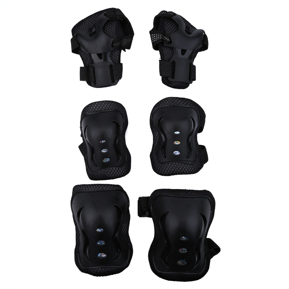 6pcs/set Knee Support Pads Elbow Protectors Wrist Guards For Children Outdoor Sports (black)