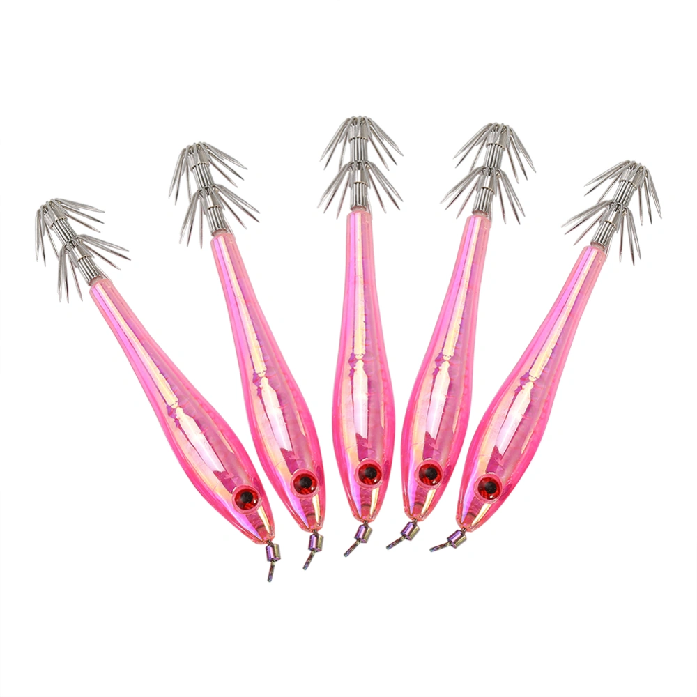 5pcs 9.5cm Plastic Hard Squid Fishing Lures With Double Hook (pink)