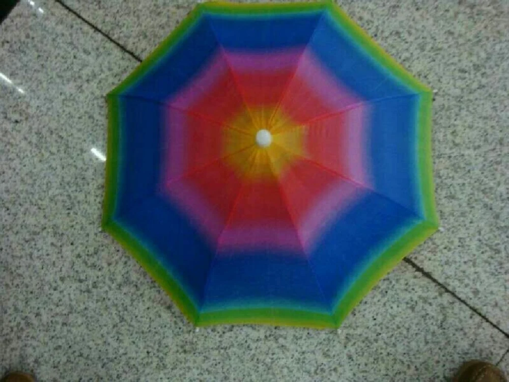 Foldable Rain Sun Umbrella Cap With Elastic Head Band (Rainbow)