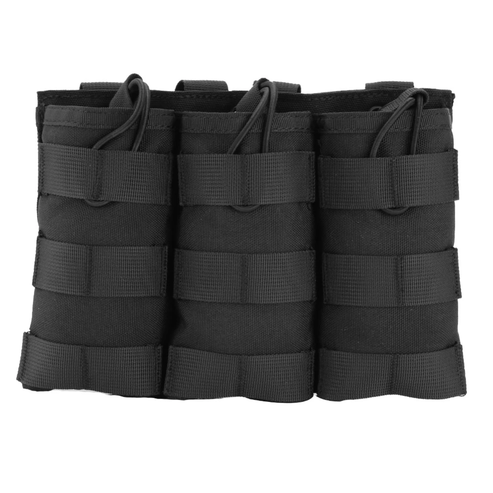 Nylon Open Top Molle Triple Magazine Drop Pouch With Bungee System (Black)