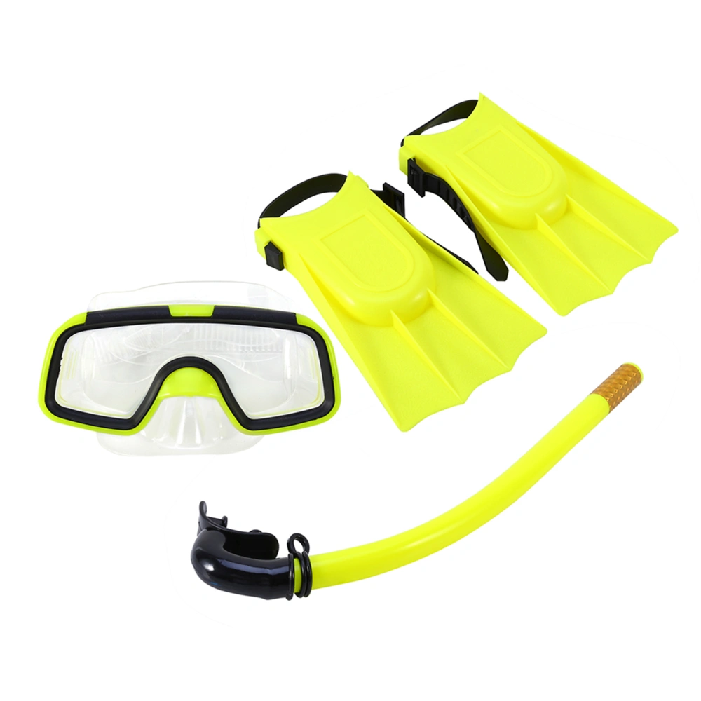 Children Swimming Diving Silicone Fins Snorkel Eyeglasses Snorkel Yellow