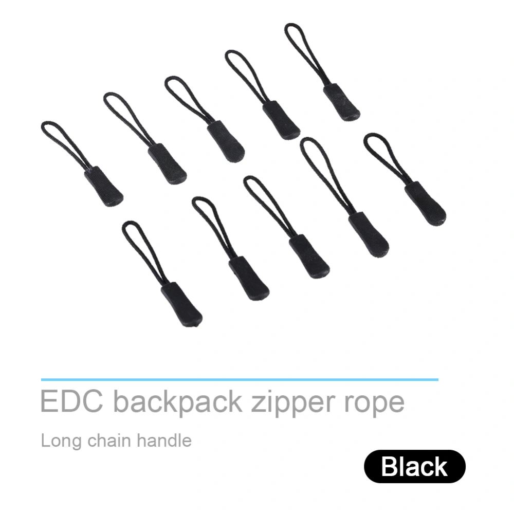 10x Zipper Pulls Slider Cord Rope Puller Ends Lock Zip Clip Buckle For Bag EDC Black