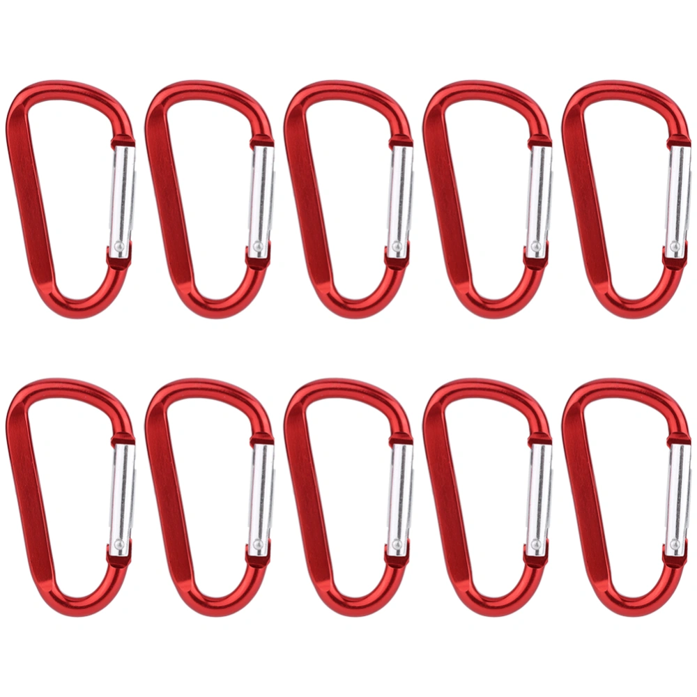 Aluminium D Shape Carabiner Buck Spring Snap Keychain Clip Hook (10pcs red)