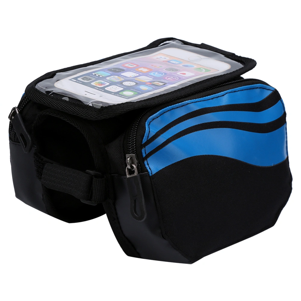 Cycling Frame Pannier Double Pouch Front Tube Bag For Cell Phone Bike Touch Screen Blue