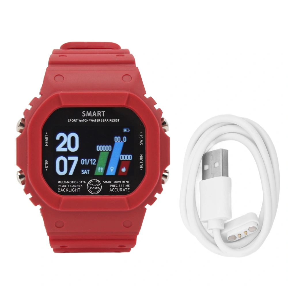 Bluetooth Sports Watch IP68 Waterproof Rechargeable Sleep Monitoring Sports Smartwatch 170mAh Red