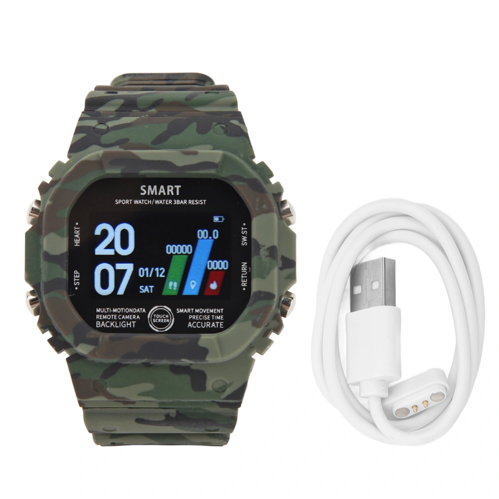 Bluetooth Sports Watch IP68 Waterproof Rechargeable Sleep Monitoring Sports Smartwatch 170mAh Camouflage Green