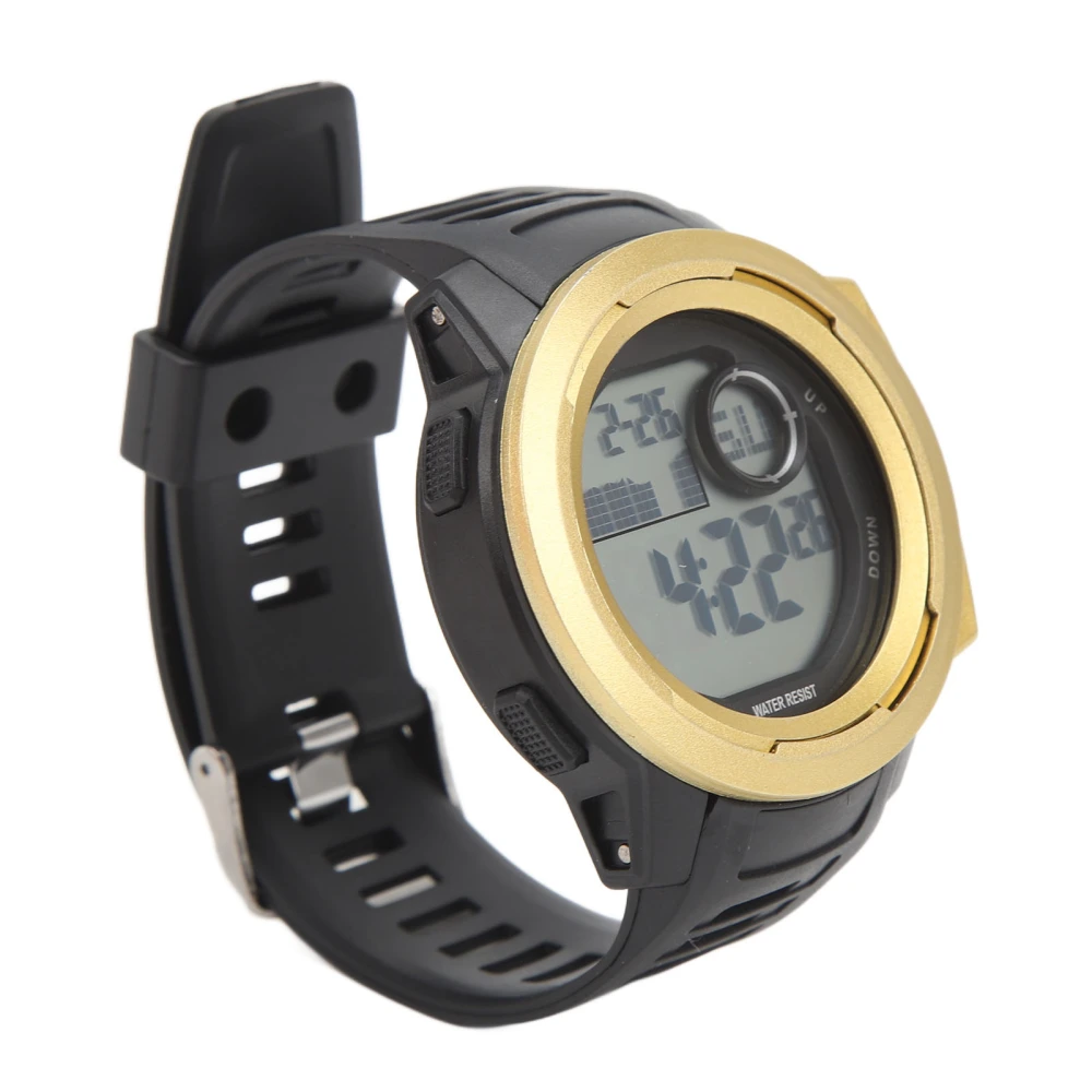 Men Digital Sports Watch Outdoor Sports Electronic Watch Shock Resistant 50M Swimming Waterproof Rubber Strap Large Display Gold