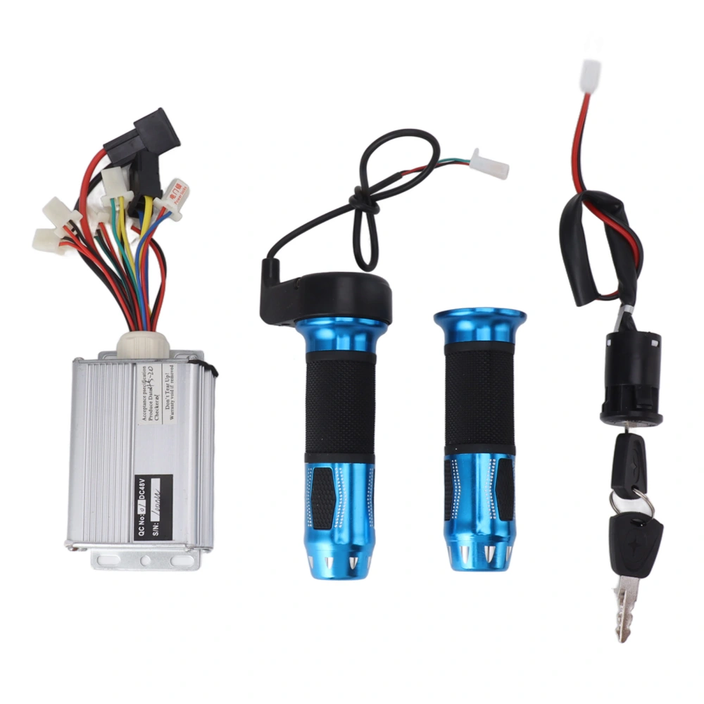 48V 1000W Motor Brushed Speed Controller with Electric Bike Ignition Switch and Blue Twist Throttle for Bike Modification