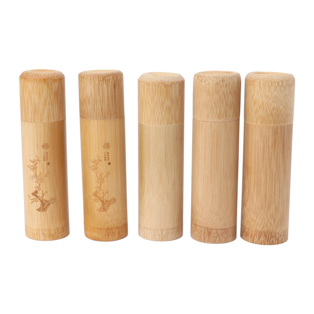 5pcs 12cm Length Travel Bamboo Tea Canister Tea Storage Container Jar for Coffee Beans Nuts 2pcs Plum Blossom Type 3pcs Blank Type