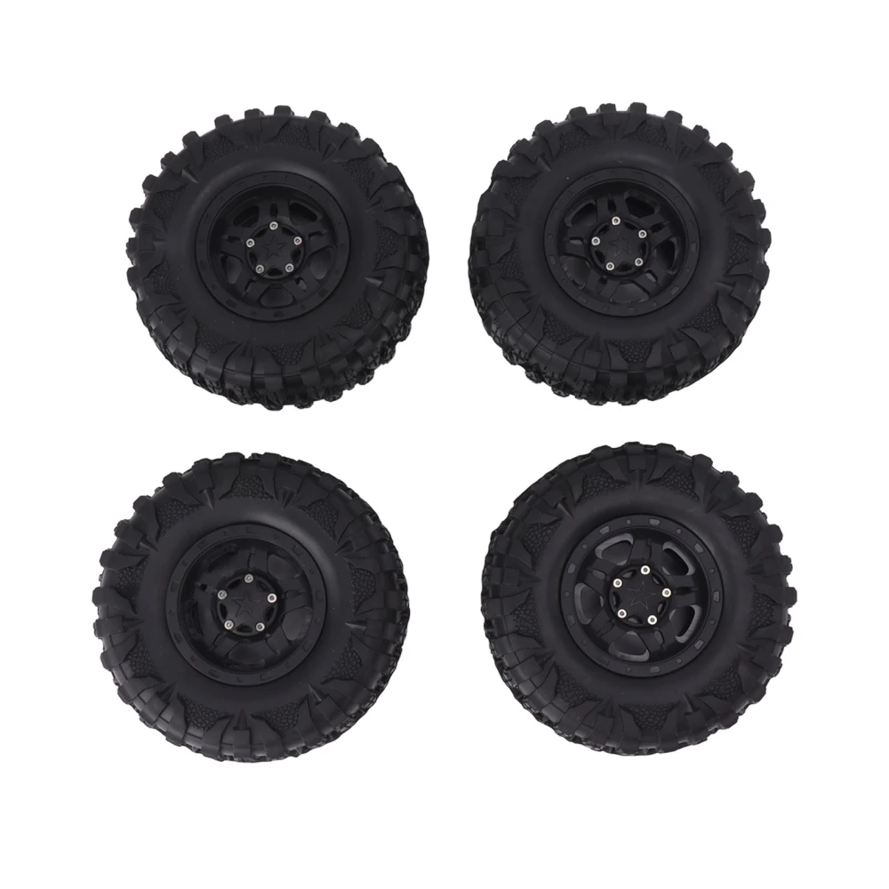 4PCS RC Tires 2.2in Black Rubber Simple Installation Wear Resistant RC Car Replacement with Plastic Rim for 12mm Hex RC Car