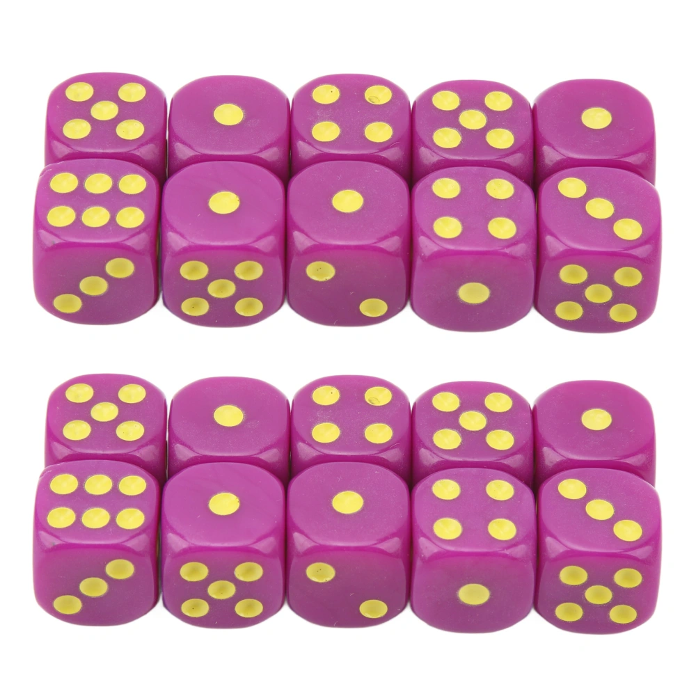 20Pcs 16mm Rounded Corner Dice 6 Sided Game Dice Set for Table Board Games Math Games Purple Yellow Dots