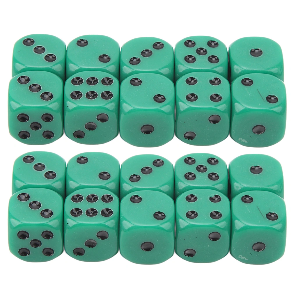 20Pcs 16mm Rounded Corner Dice 6 Sided Game Dice Set for Table Board Games Math Games Green Black Dots