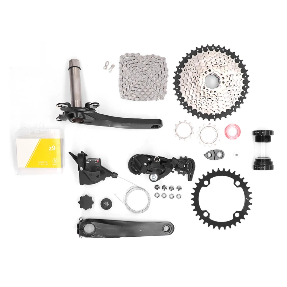 9 Speed Groupset 42T Flywheel Bike Shift Kit Crank Shifter Rear Derailleur Chain Set 34T Crankset