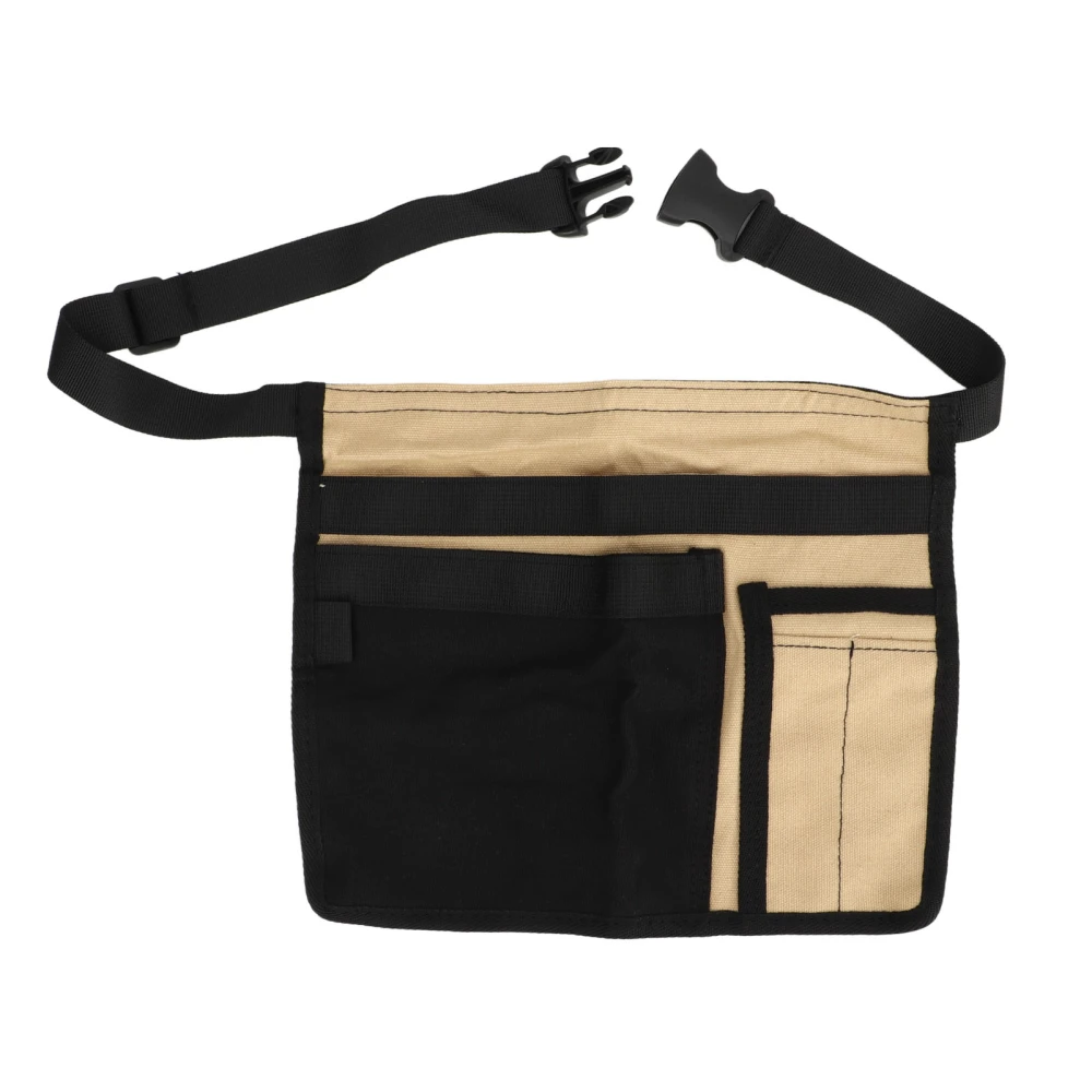 Garden Tool Waist Apron Multiple Pockets Oxford Cloth Adjustable Gardening Tool Waist Belt Bag for Garden Work Khaki and Black