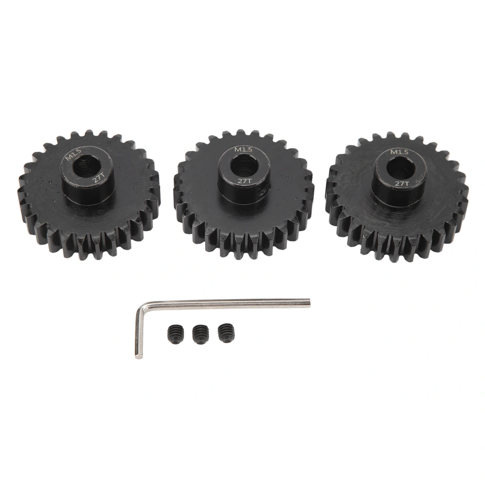 Pinion Gear Steel Black M1.5 Pinion 8mm Reduce Noise Motor Gear Set for 1/5 1/8 1/10 Proportional Remote Control Car 27T