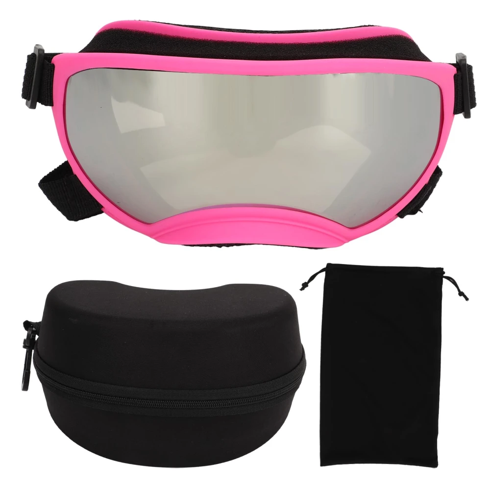 Pet Goggles Pink Frame Ultraviolet Proof Windproof Breathable Adjustable Strap Dog Goggles for Outdoor Silver Lens