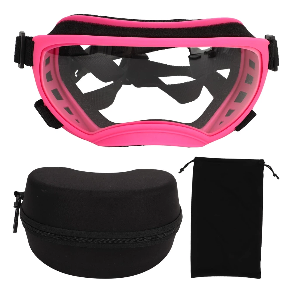 Pet Goggles Pink Frame Ultraviolet Proof Windproof Breathable Adjustable Strap Dog Goggles for Outdoor Transparent Lens