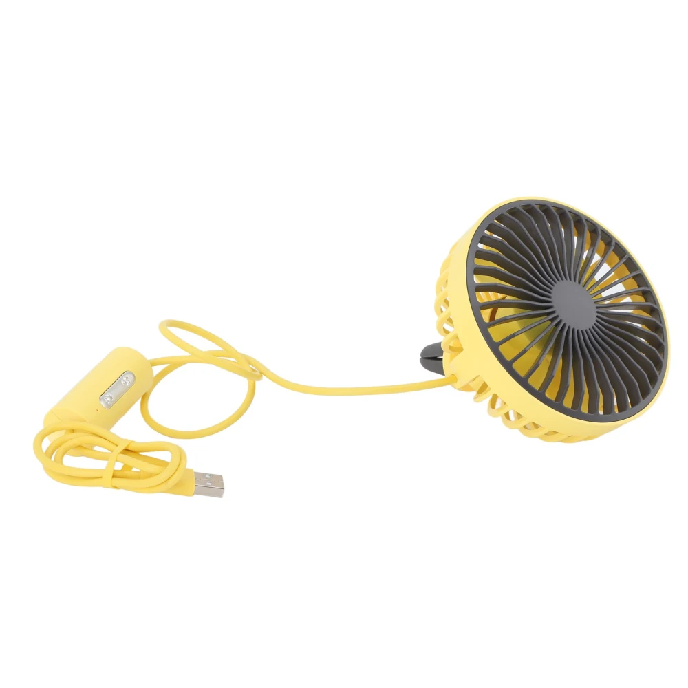 Car Fan with LED Light Air Vent Clip Fan 3 Speed Strong Wind USB Charging for Cars Tables Home Office Yellow