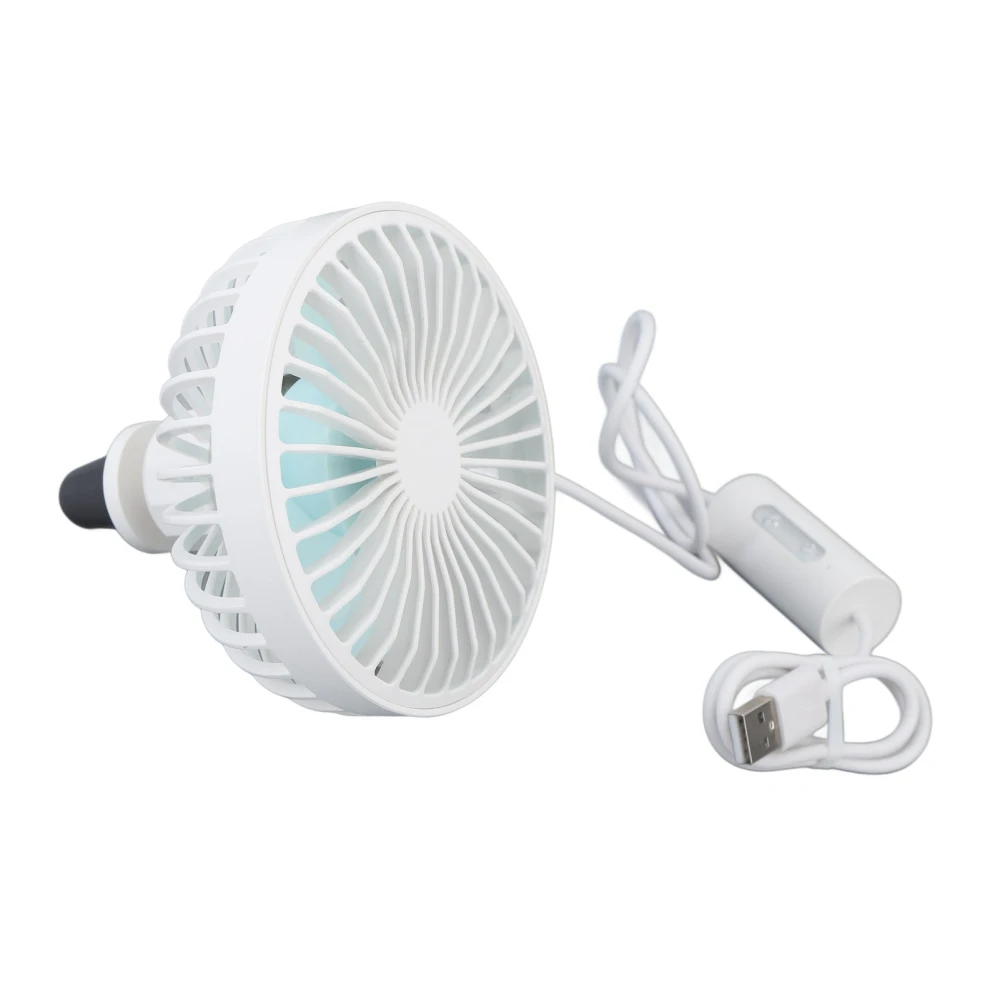 Car Fan with LED Light Air Vent Clip Fan 3 Speed Strong Wind USB Charging for Cars Tables Home Office White