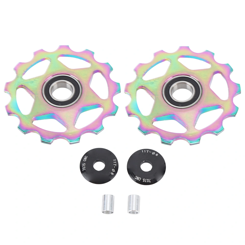 2PCS 11T Aluminum Alloy Pulley Jockey Wheel for Rear Derailleur Oil Slick Color Pattern Bike Parts