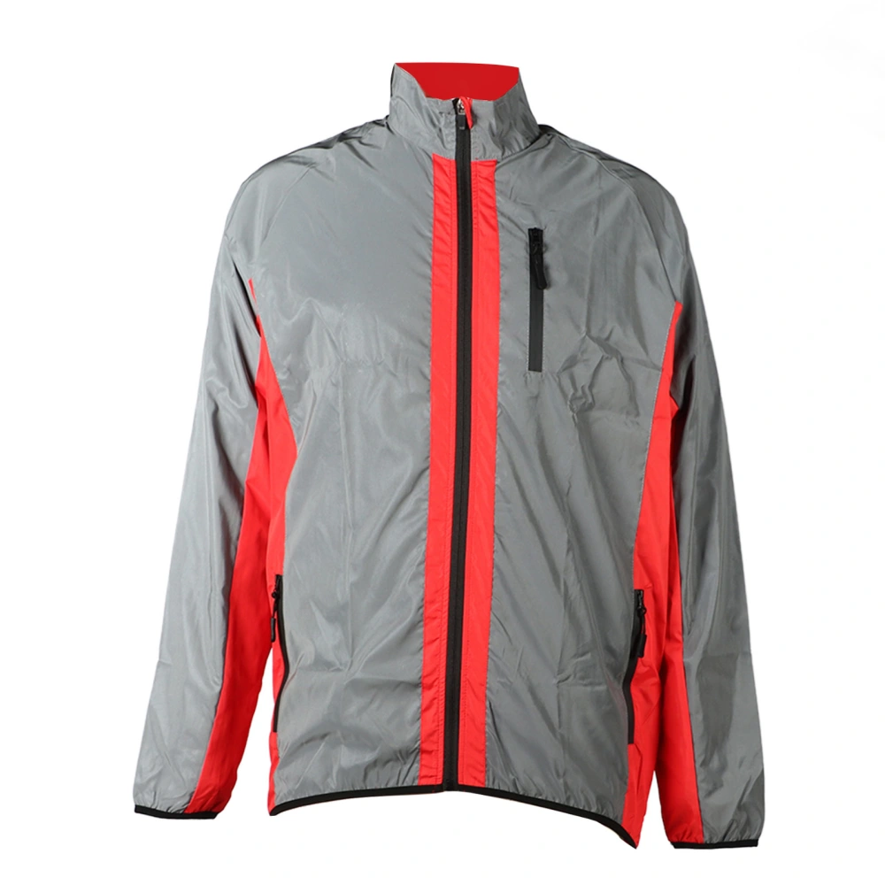 Reflective Jacket Waterproof Breathable Red Elastic Hem Side Pockets Men Outdoor Windbreaker for Cycling Running Hiking L