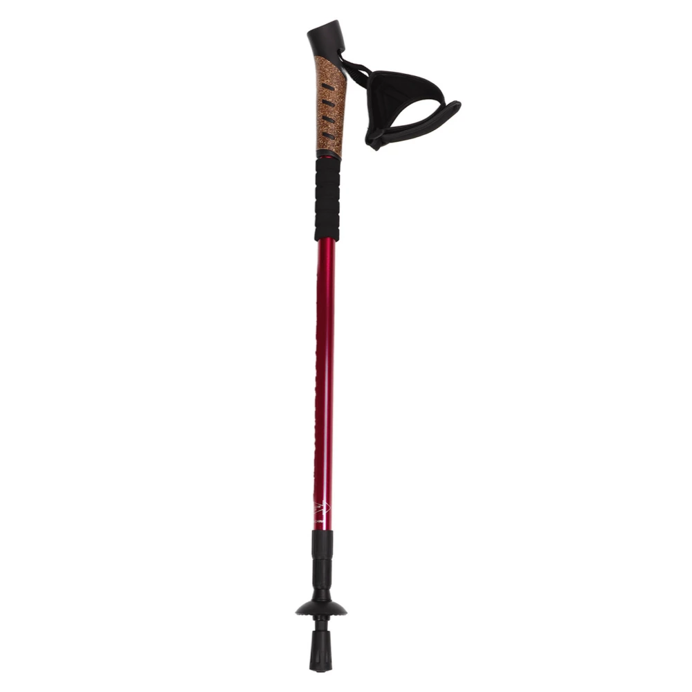 Outdoor Hiking Cane 3 Section Telescopic Walking Cane Adjustable Height Aluminum Alloy Mountaineering Stick Red