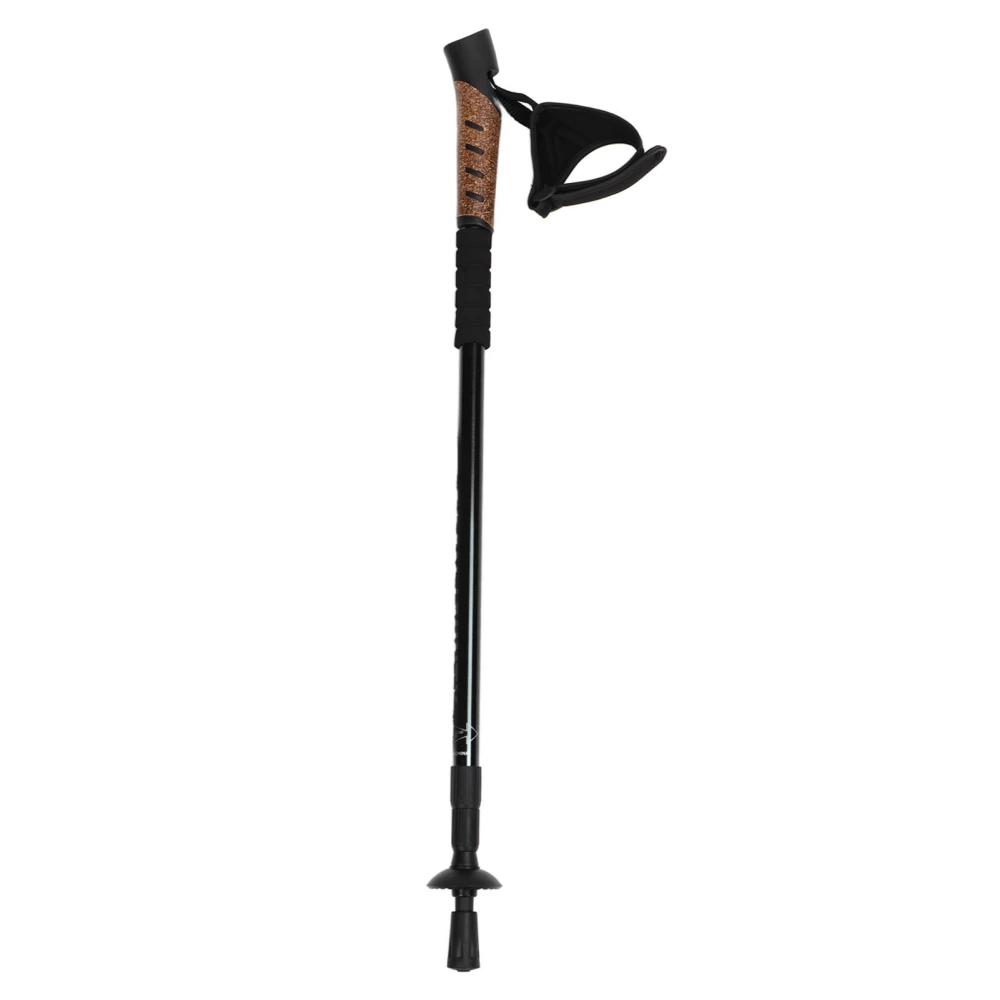 Outdoor Hiking Cane 3 Section Telescopic Walking Cane Adjustable Height Aluminum Alloy Mountaineering Stick Black