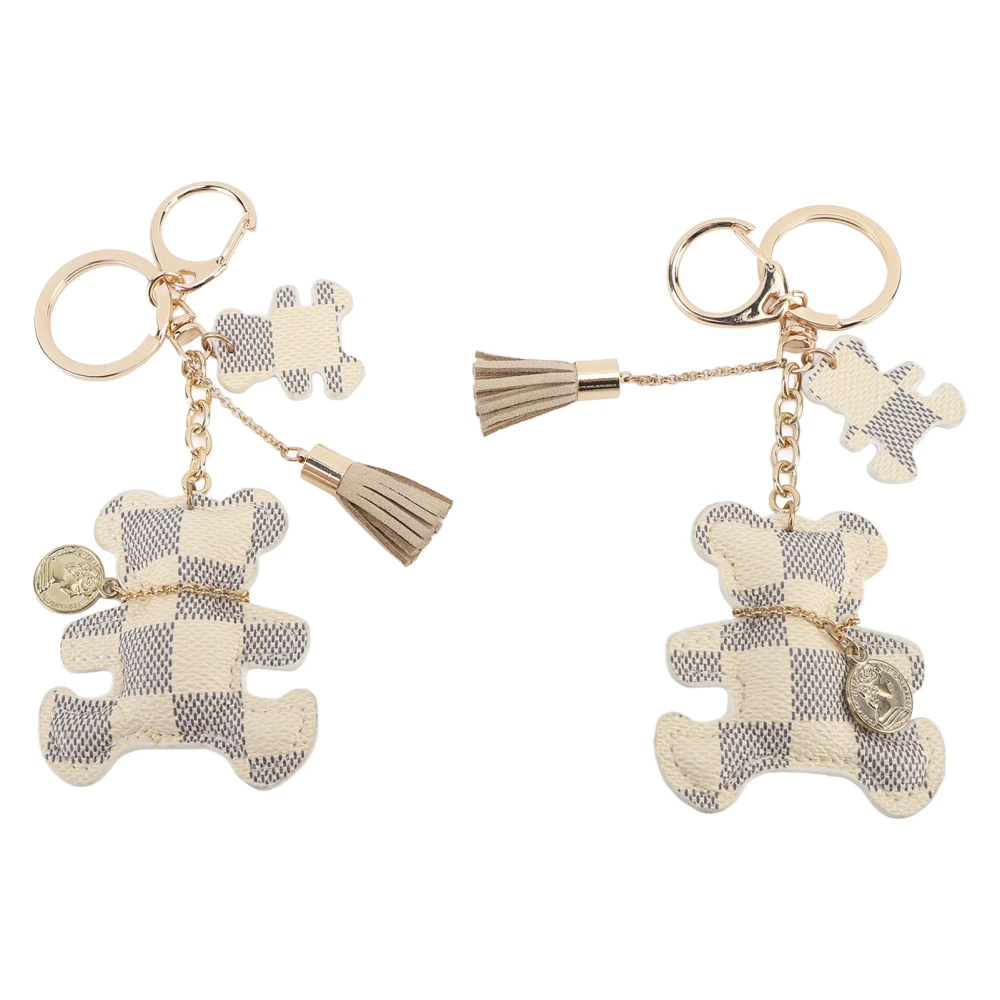 2 Pcs Bear Keychain Cute Pendant Leather Zinc Alloy Keyring Decorative Accessory for Backpack Bag Beige