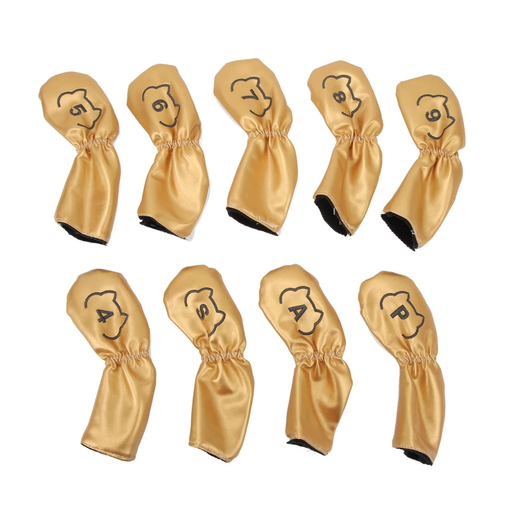 9PCS Golf Club Head Cover PU Waterproof Double Sided Embroidery Protective Golf Head Cover for Training White and Gold