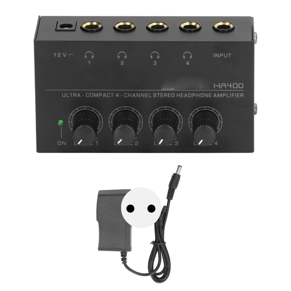 HA400 Ultra Compact 4 Channel Stereo Headphone Amplifier Low Noise Earphone Amplifier 100‑240V EU Plug