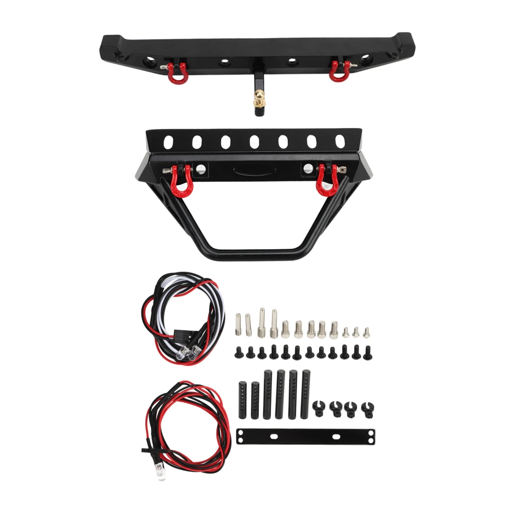 RC Crawler Bumper Black Front and Rear Bumper with Winch Mount Shackles LED Lights for Axial SCX10 90046 SCX10 III AXI03007 AXI03003 5‑11V