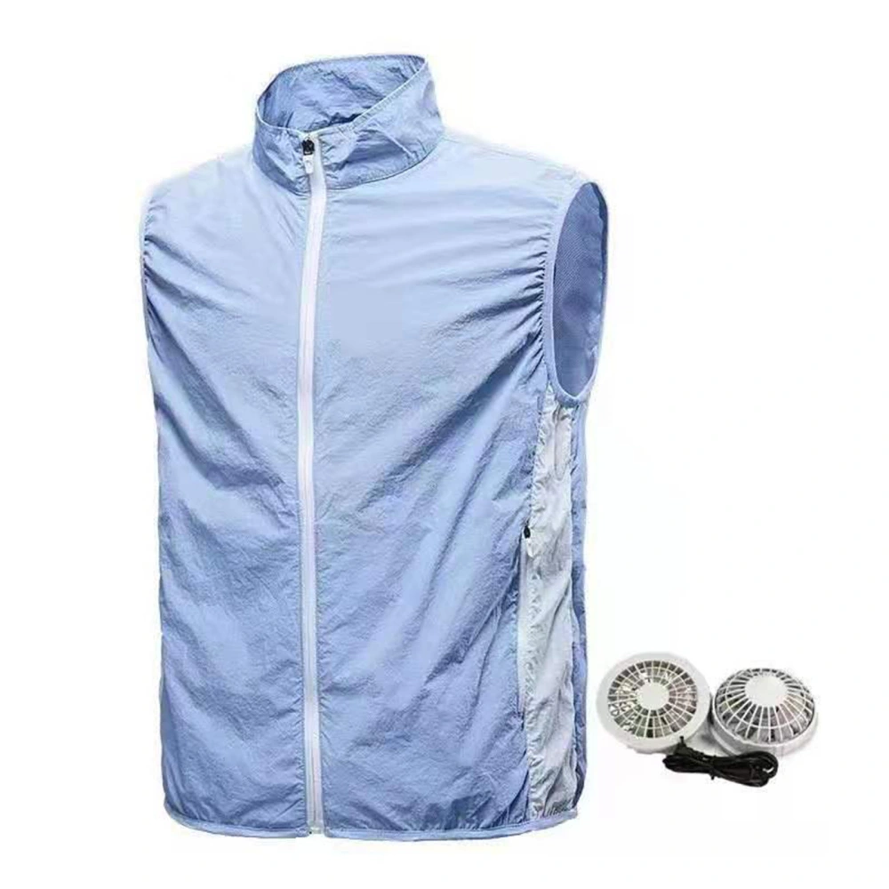 Air Conditioned Clothes 3 Wind Speed Breathable High Power Cooling Vest with Fan for Men Summer Light Blue 2XL