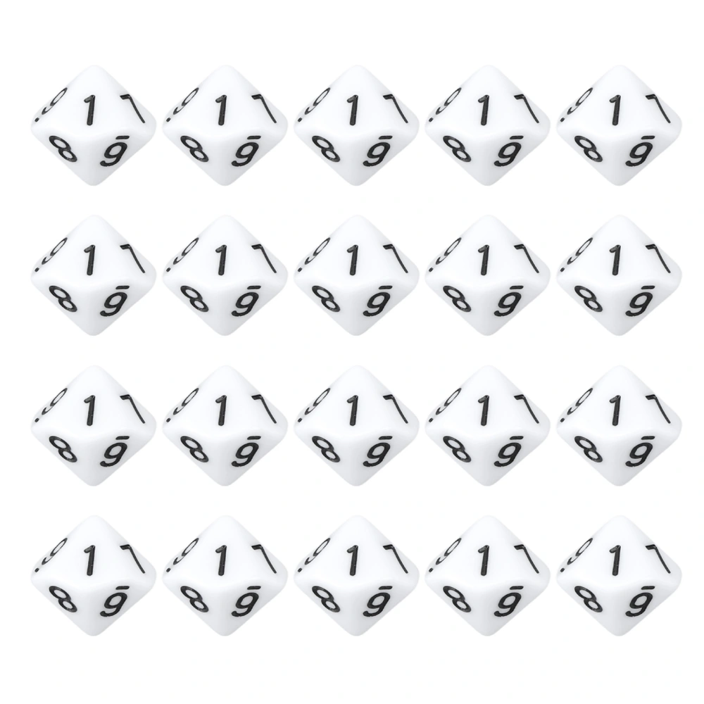 20Pcs Dice 10 Sided Plastic Number Dice Home Decoration Ornament Game Accessory for Party White