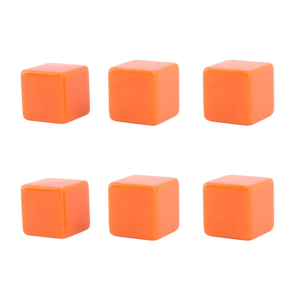 6PCS Blank Dice Cubes DIY Unfinished Dice Blocks Teaching Party Puzzle 6 Sided Dice Plastic Cubes Orange