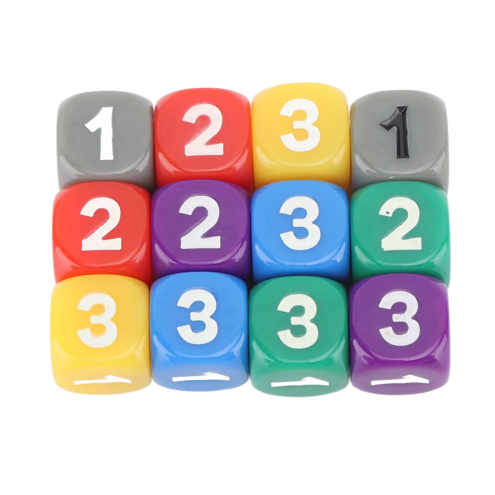 12pcs Six Sided Dice Rounded Corners Plastic Colored Dice for Math Counting Teaching