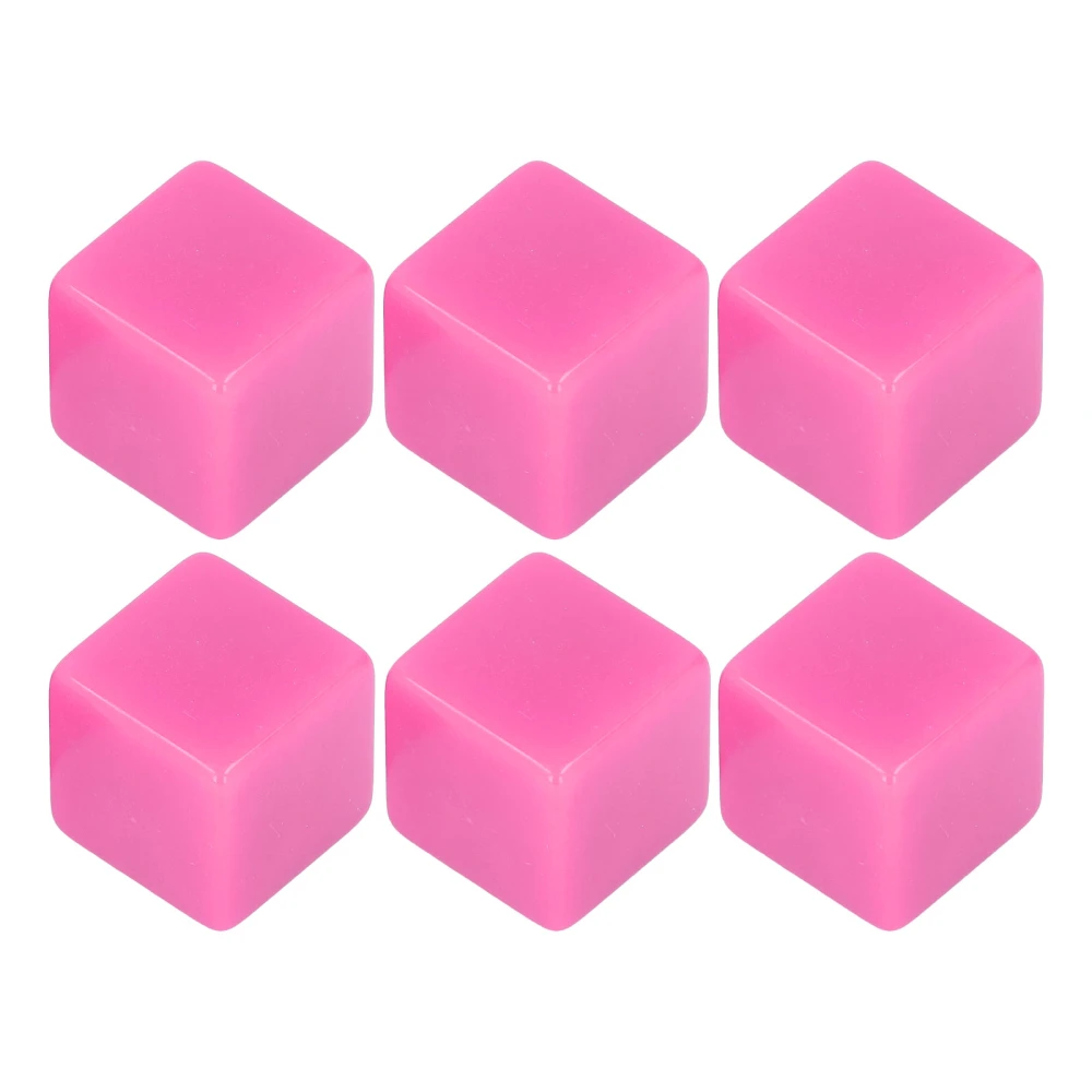 6Pcs Blank Dice Set Right Angle Plastic Hexahedral Cubes Classroom Board Game DIY Math Counting Teaching Party Favor Fun Pink