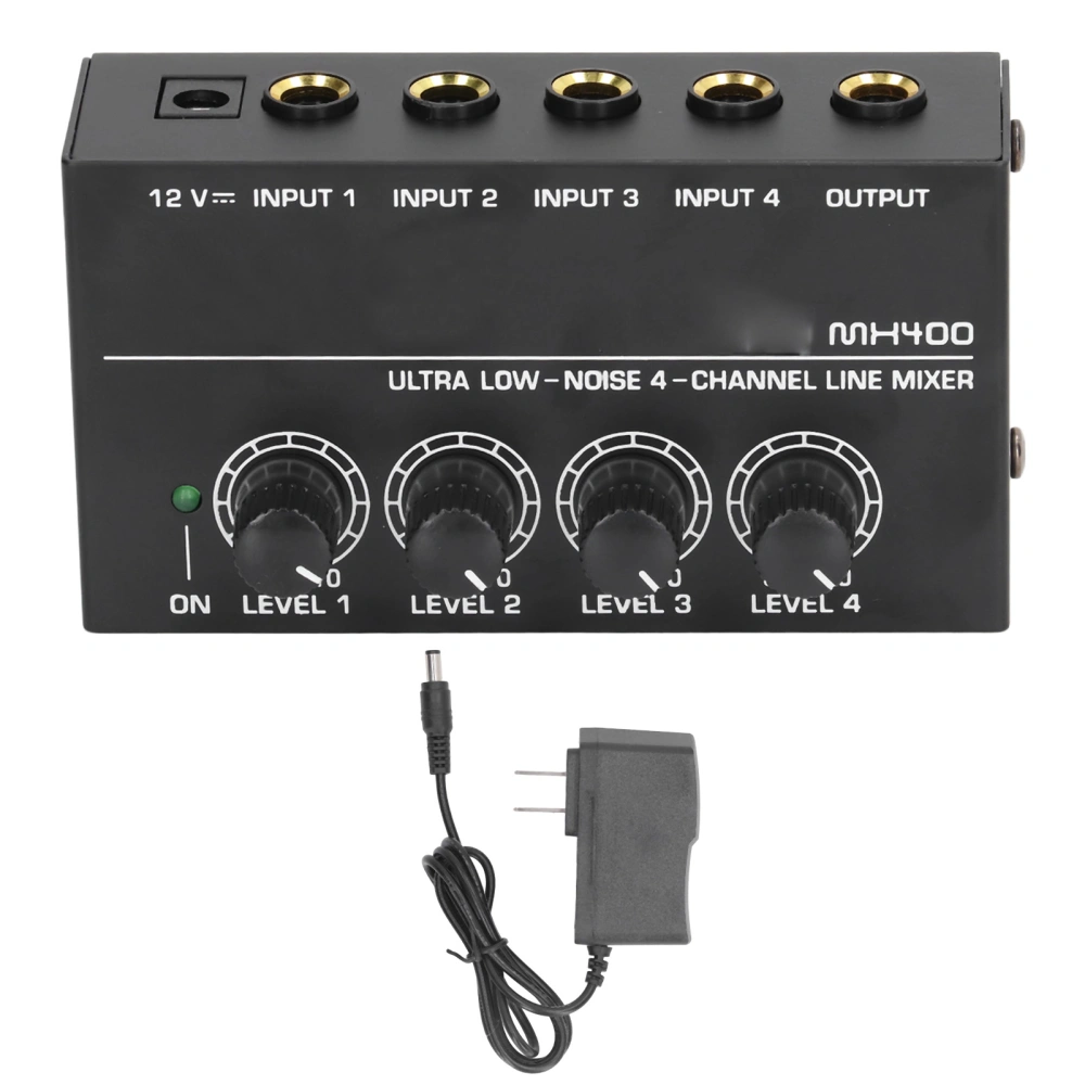 4 Channel Mixer AC 100V‑240V Black Ultra Low Noise 4 Channel Compact Mixer for Guitars Bass Keyboards US Plug