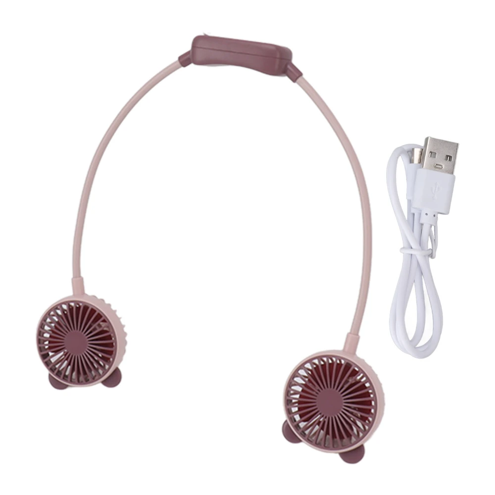 Portable Neck Fan Dual Head Bendable Wearable USB Rechargeable Hand Free Mini Hanging Fan for Office Travel Russet Red