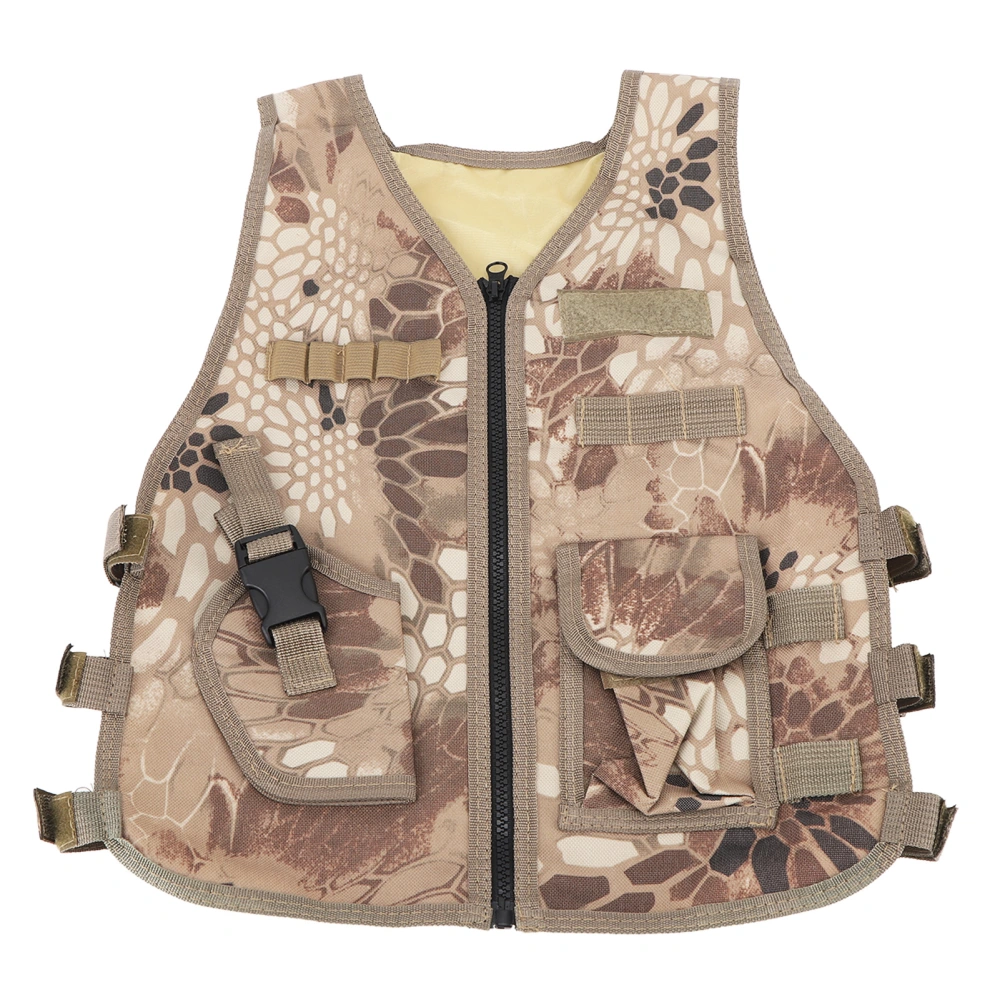 Brown Kids Outdoor Vest Costume Children Combat Vest Dress Role Play Training Gaming Pocket Adjustable Hooks Camping Travel Vest S