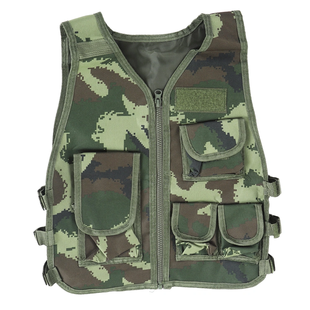 Shoot Vest with Zipper Pockets Adjustable Camouflage Vest for Kids Outdoor Biking Hiking Mountaineering S