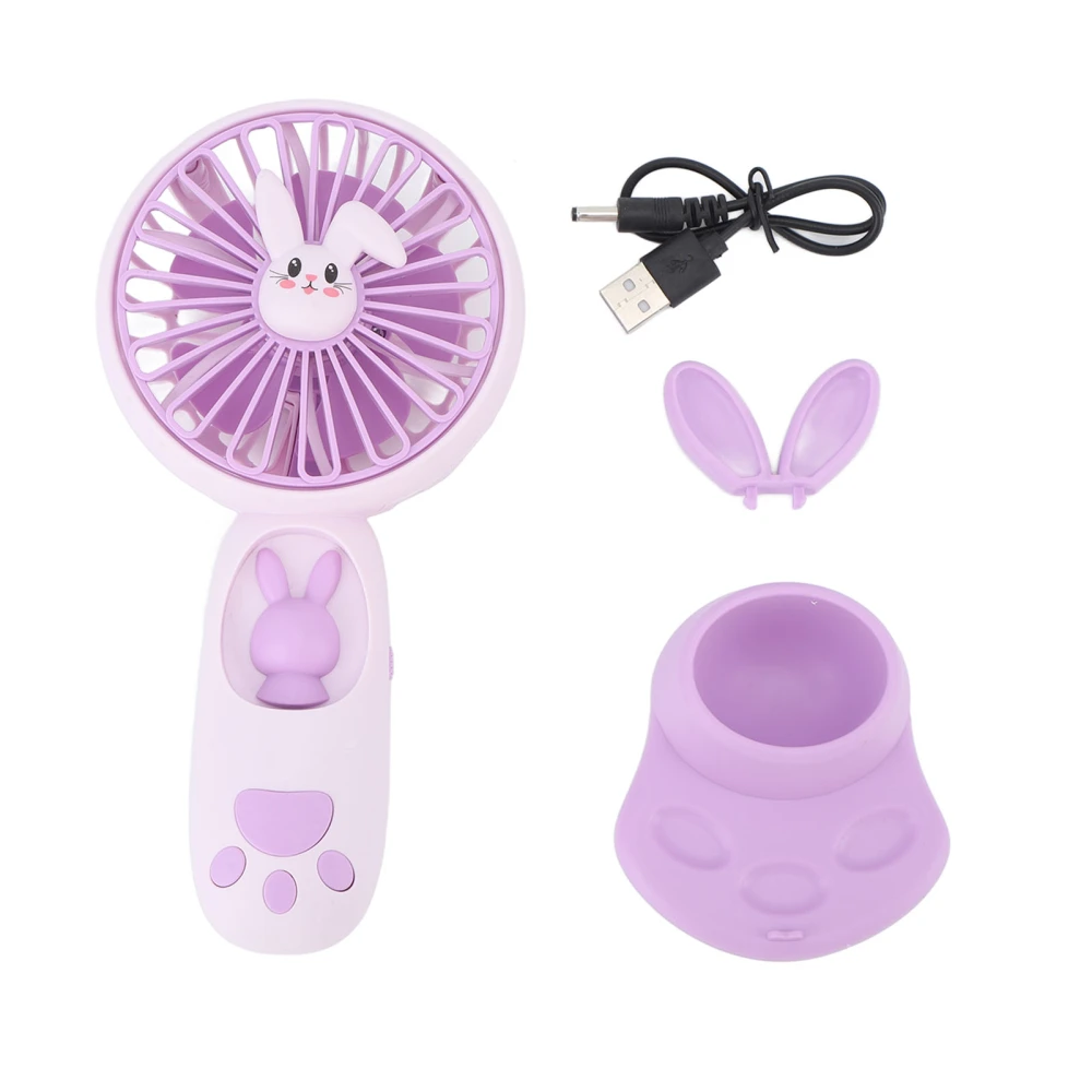 Pportable Handheld Fan Mini Cartoon Animal Fan Rechargeable Night Light 400mAh Cute Small Fan with Built in Battery Purple