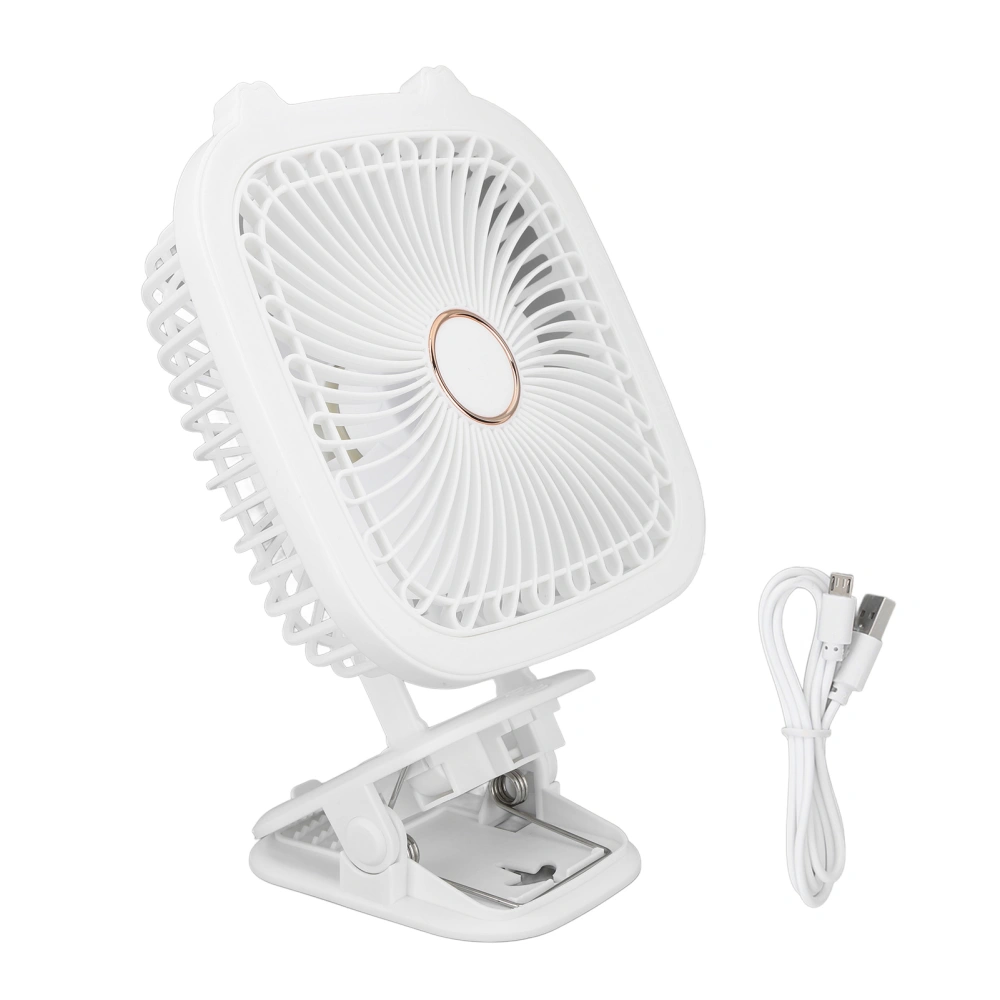 White Clip On Fan USB Charge Portable Desk Fan Wall Mount LED Light Fan with F8 Clip with Built in Battery for Dormitory Camping