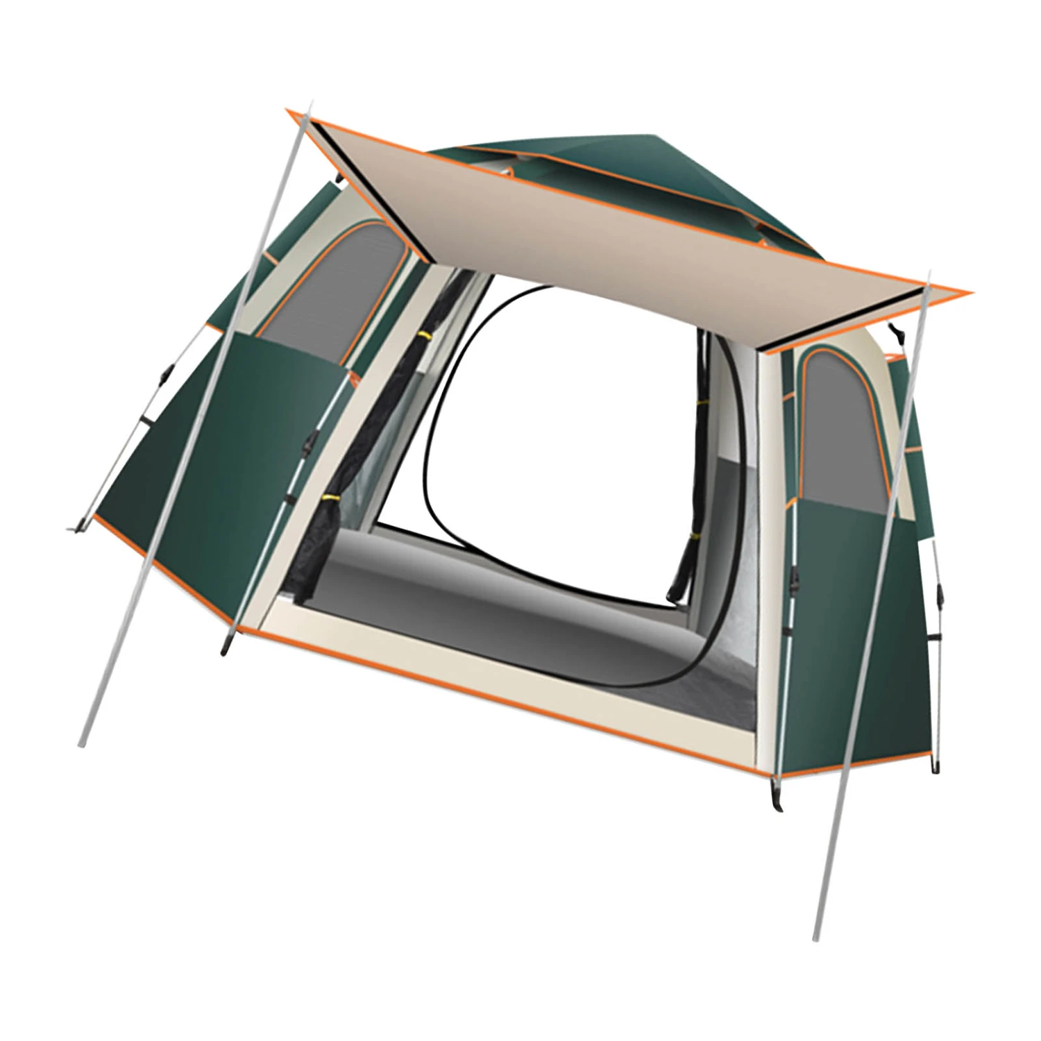 Camping Tent Oxford Cloth Automatic Pop Up Waterproof Double Layer Family Tent for Hiking Traveling Backpacking Green 3 to 4 Person