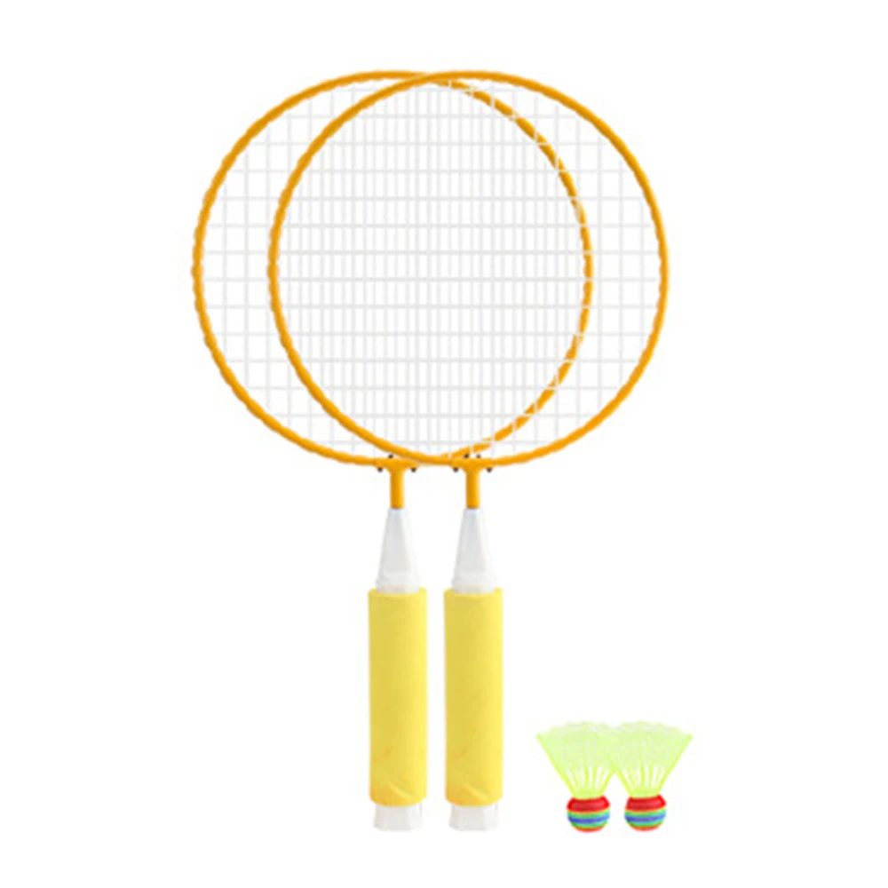 Children Badminton Racket Set Large Mesh Soft Anti Slip Handle Comfortable Grip Kids Badminton Rackets with 2 Balls Yellow